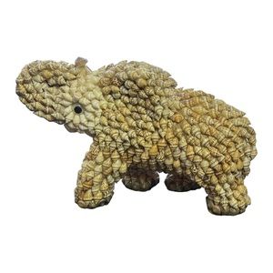 Sea Shell Encrusted Elephant Figurine Hand Made Beachy Forest Animals Good Luck.